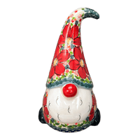 A picture of a Polish Pottery 8.5" Large Gnome Figurine (Poinsettias) | GAD40-AS5 as shown at PolishPotteryOutlet.com/products/8-5-large-gnome-figurine-poinsettias-gad40-as5