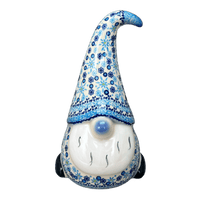 A picture of a Polish Pottery 8.5" Large Gnome Figurine (Spring Snow) | GAD40-PCH1 as shown at PolishPotteryOutlet.com/products/8-5-large-gnome-figurine-spring-snow-gad40-pch1