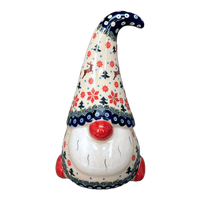 A picture of a Polish Pottery 8.5" Large Gnome Figurine (Winter Garden) | GAD40-USG as shown at PolishPotteryOutlet.com/products/8-5-large-gnome-figurine-winter-garden-gad40-usg