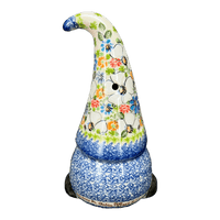 A picture of a Polish Pottery 8.5" Large Gnome Luminary (Daisy Garden) | GAD41-ABP4 as shown at PolishPotteryOutlet.com/products/8-5-large-gnome-luminary-daisy-garden-gad41-abp4