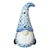 A picture of a Polish Pottery 8.5" Large Gnome Luminary (Snow Flurry) | GAD41-PCH as shown at PolishPotteryOutlet.com/products/8-5-large-gnome-luminary-snow-flurry-gad41-pch