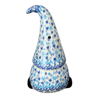 A picture of a Polish Pottery 8.5" Large Gnome Luminary (Snow Flurry) | GAD41-PCH as shown at PolishPotteryOutlet.com/products/8-5-large-gnome-luminary-snow-flurry-gad41-pch