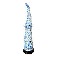 A picture of a Polish Pottery 12.5" Skinny Gnome Luminary (Snow Flurry) | GAD43-PCH as shown at PolishPotteryOutlet.com/products/12-5-skinny-gnome-luminary-snow-flurry-gad43-pch