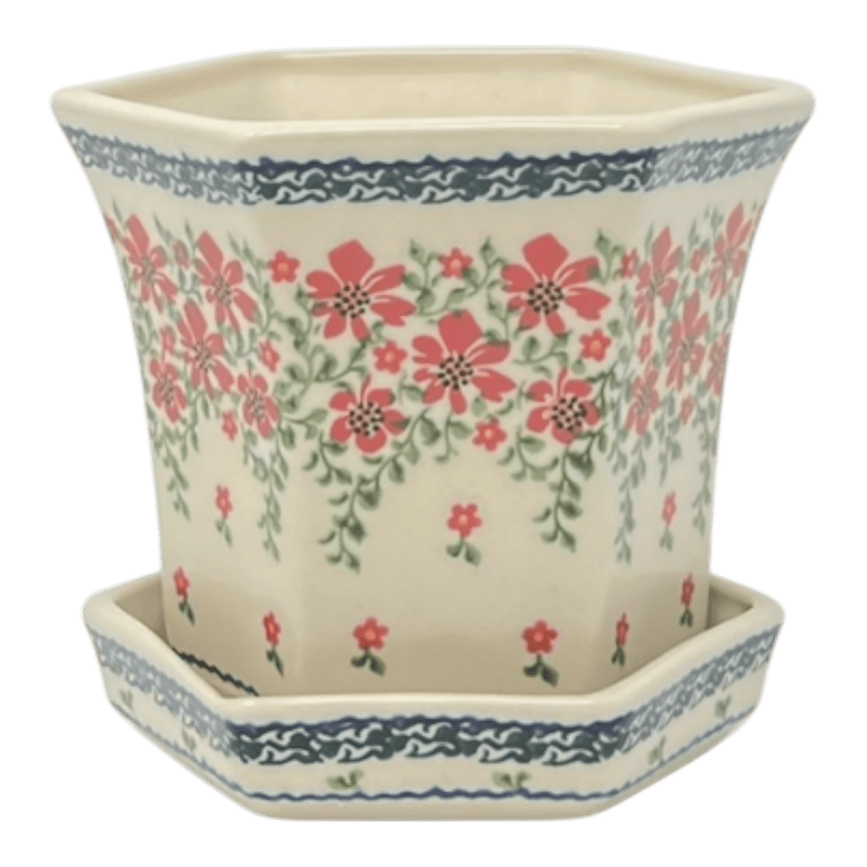 Flower Pot, Hexagonal, 5" Small in "Draping Red Florals" by Galia | GDN08-PW3