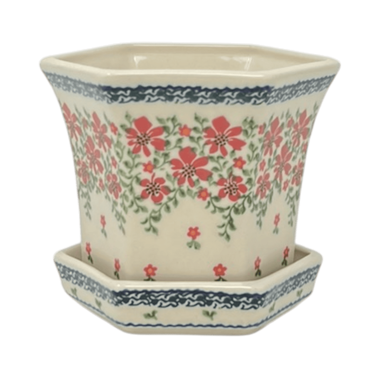 Flower Pot, Hexagonal, 5" Small in "Draping Red Florals" by Galia | GDN08-PW3