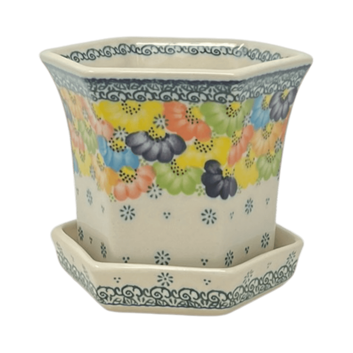 Flower Pot, Hexagonal, 5" Small in "Rainbow Wreath" by Galia | GDN08-UV3