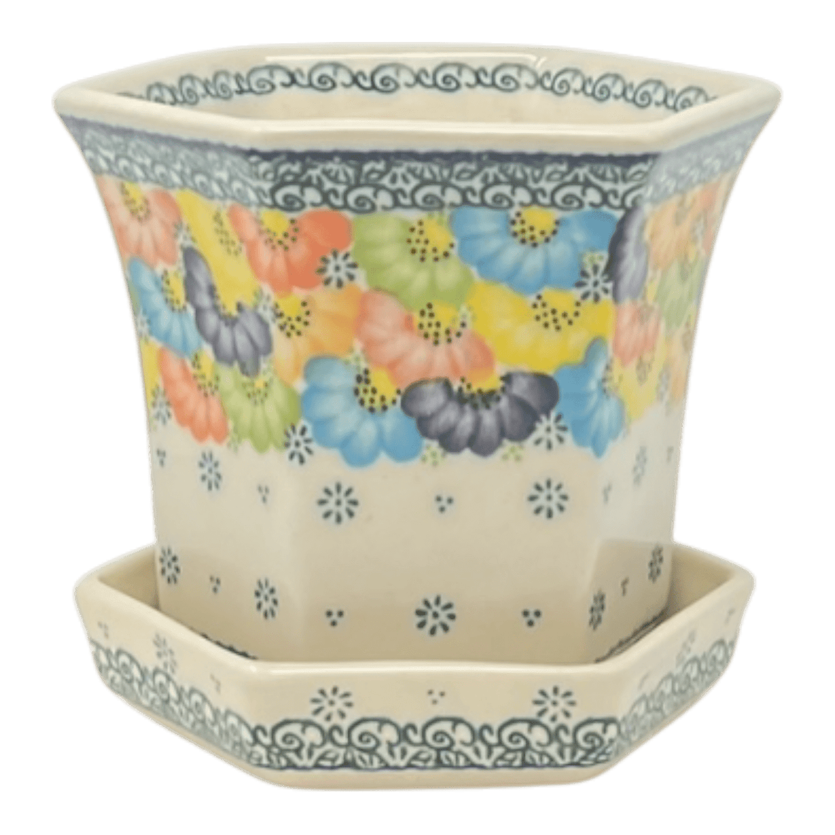 Flower Pot, Hexagonal, 5" Small in "Rainbow Wreath" by Galia | GDN08-UV3