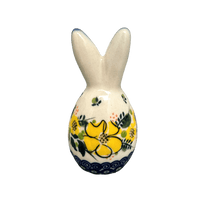 A picture of a Polish Pottery 3.75" Bunny Figurine (Yellow Bouquet ) | GJ15-UWP3 as shown at PolishPotteryOutlet.com/products/3-75-bunny-figurine-yellow-bouquet-gj15-uwp3