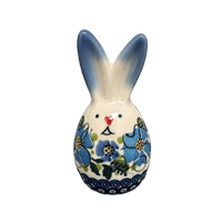 A picture of a Polish Pottery 3.75" Bunny Figurine (Light Blue Bouquet) | GJ15-UWP4 as shown at PolishPotteryOutlet.com/products/3-75-bunny-figurine-light-blue-bouquet-gj15-uwp4