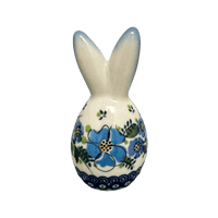 A picture of a Polish Pottery 3.75" Bunny Figurine (Light Blue Bouquet) | GJ15-UWP4 as shown at PolishPotteryOutlet.com/products/3-75-bunny-figurine-light-blue-bouquet-gj15-uwp4