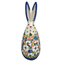 A picture of a Polish Pottery 12" Bunny Figurine (Daisy Garden) | GJ16-ABP4 as shown at PolishPotteryOutlet.com/products/12-bunny-figurine-daisy-garden-gj16-abp4