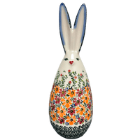 A picture of a Polish Pottery 12" Bunny Figurine (Red & Orange Dream) | GJ16-UHP as shown at PolishPotteryOutlet.com/products/12-bunny-figurine-red-orange-dream-gj16-uhp
