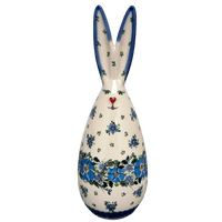A picture of a Polish Pottery 12" Bunny Figurine (Light Blue Bouquet) | GJ16-UWP4 as shown at PolishPotteryOutlet.com/products/12-bunny-figurine-light-blue-bouquet-gj16-uwp4