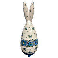 A picture of a Polish Pottery 12" Bunny Figurine (Light Blue Bouquet) | GJ16-UWP4 as shown at PolishPotteryOutlet.com/products/12-bunny-figurine-light-blue-bouquet-gj16-uwp4