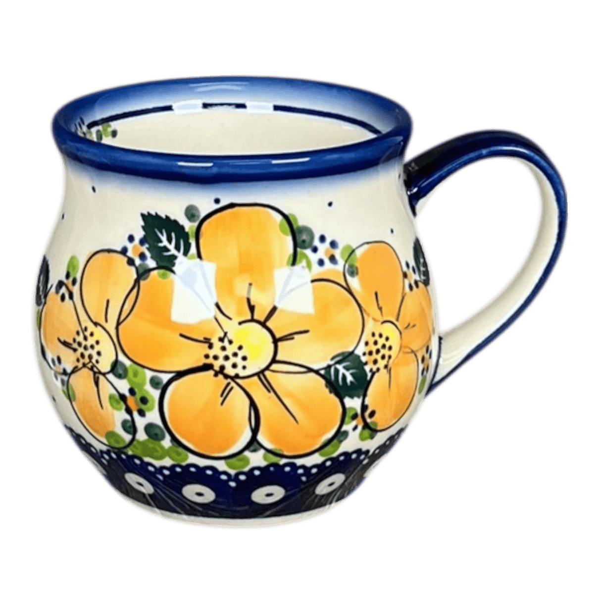 Mug, Belly Mug, 12 oz Medium in "Orange Daisy Dot" by Galia | GK04B-UPK1
