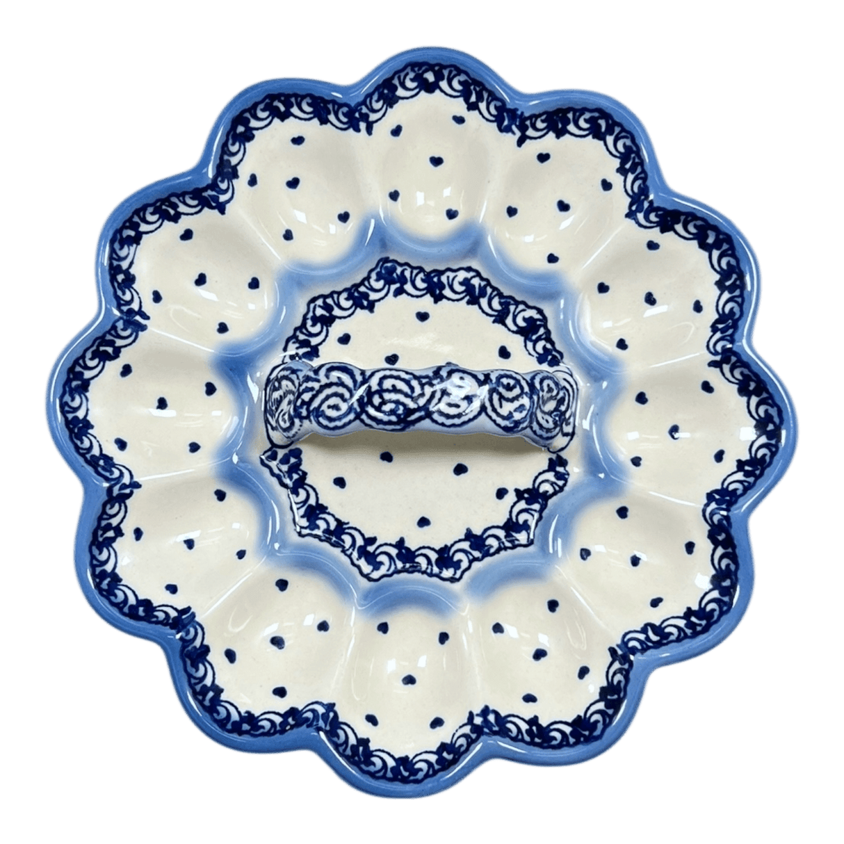 Plate, Round, Egg Plate, With Handle, 8.5" in "Blooming Hearts" by Galia | GT13-PS