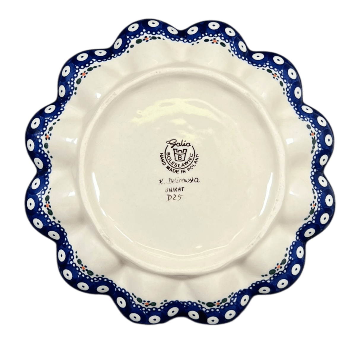 Plate, Round, Egg Plate, With Handle, 8.5" in "Green Daisy Dot" by Galia | GT13-UZK1