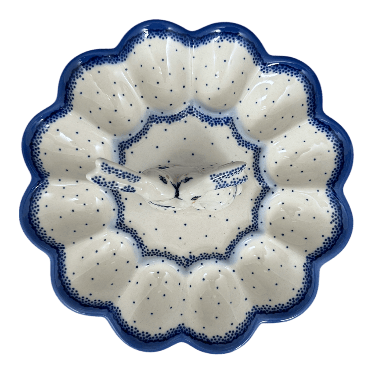 Plate, Round, Egg Plate, 8.75" Bunny in "Blue Speckled" by Galia | GT14-PKN