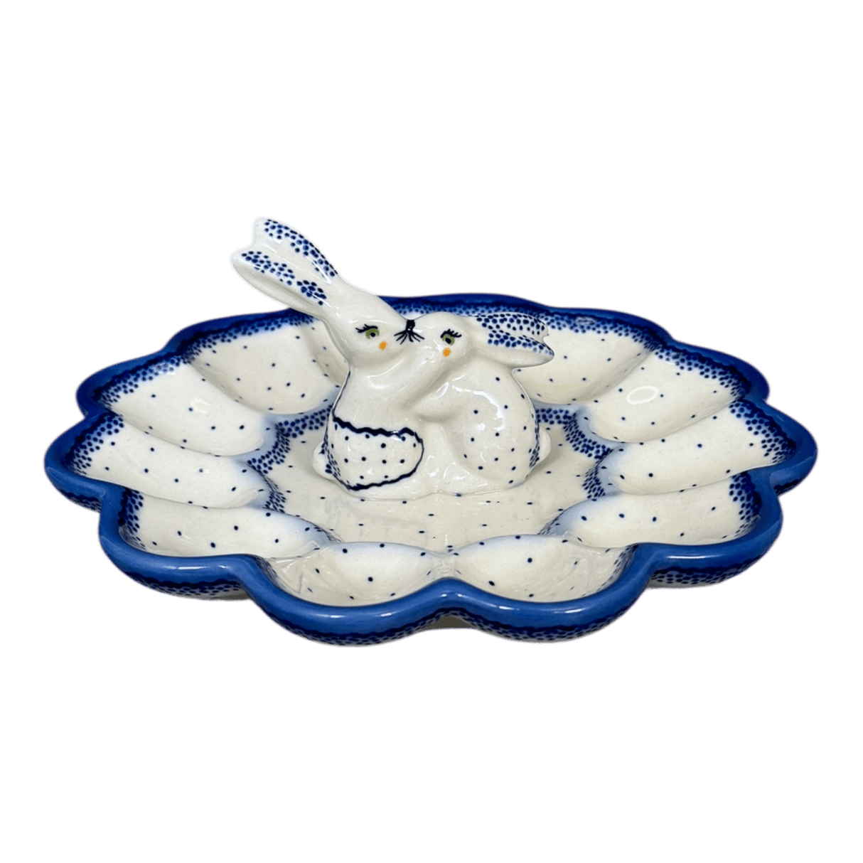 Plate, Round, Egg Plate, 8.75" Bunny in "Blue Speckled" by Galia | GT14-PKN