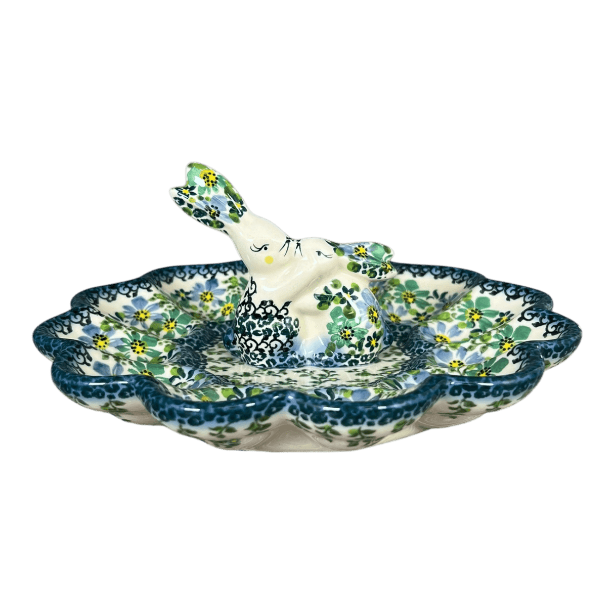 Plate, Round, Egg Plate, 8.75" Bunny in "Blue & Green Dream" by Galia | GT14-UHP2