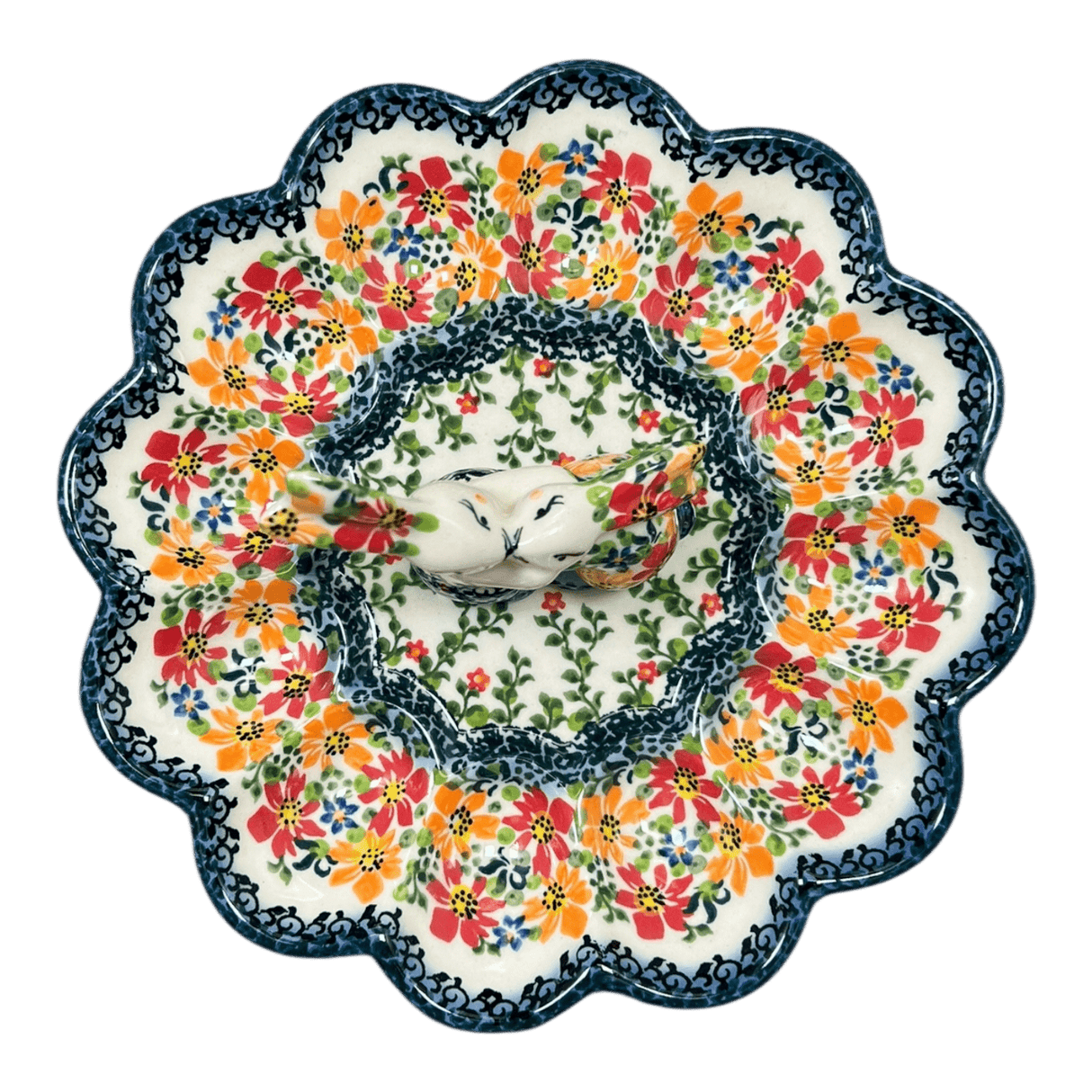 Plate, Round, Egg Plate, 8.75" Bunny in "Red & Orange Dream" by Galia | GT14-UHP