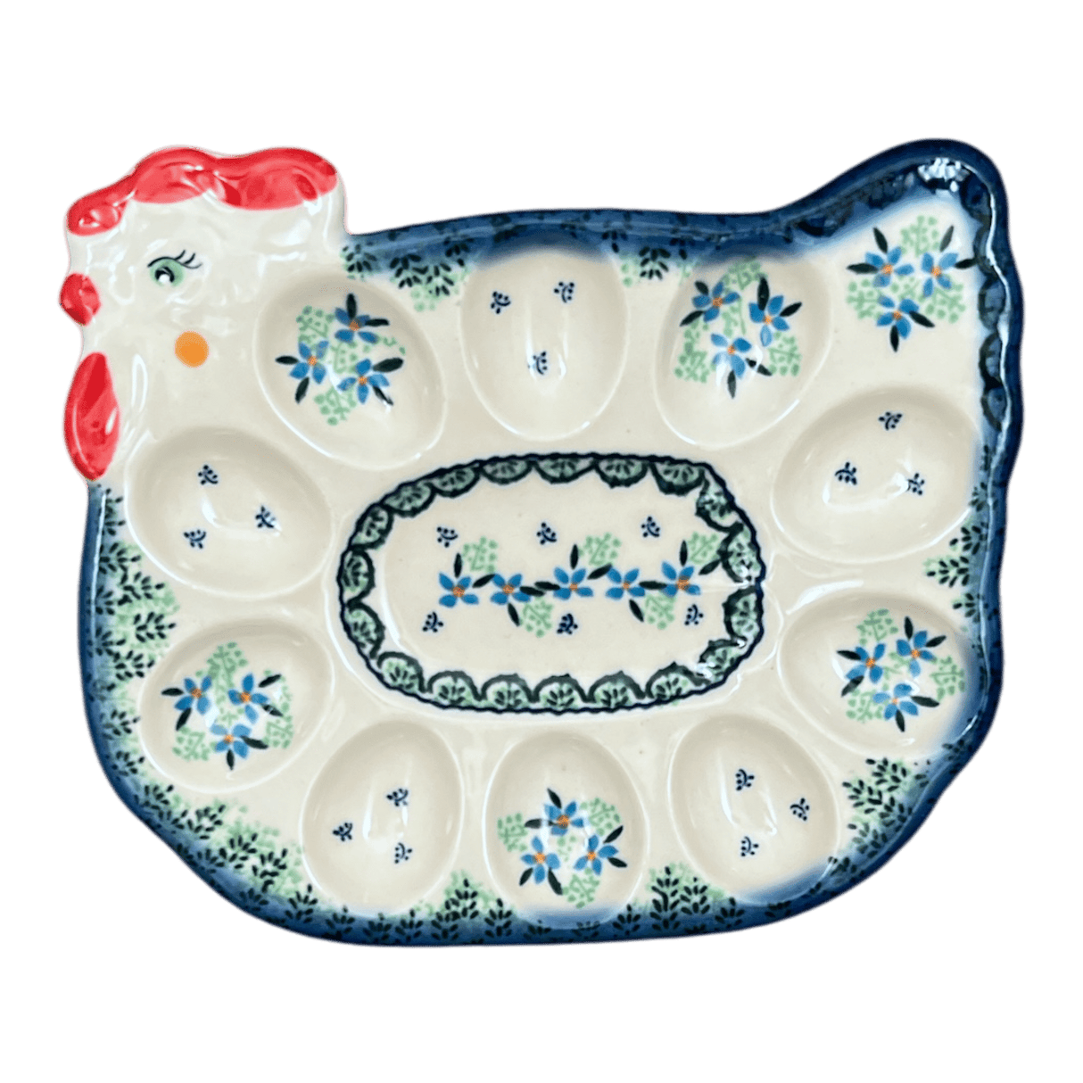 Plate, Chicken-Shaped, Egg Plate, 8" in "Blue Star Bundle" by Galia | GT16-PN