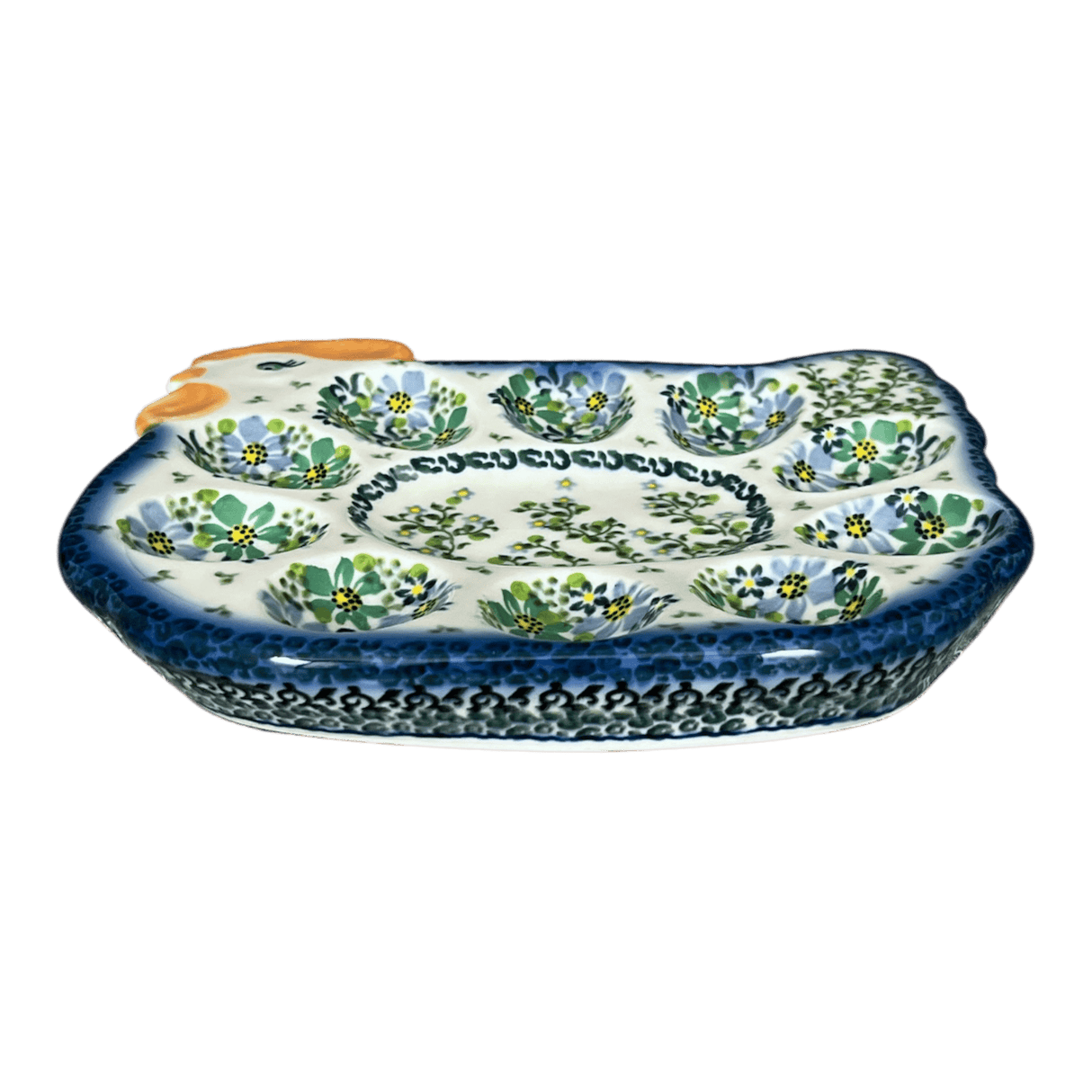 Plate, Chicken-Shaped, Egg Plate, 8" in "Blue & Green Dream" by Galia | GT16-UHP2