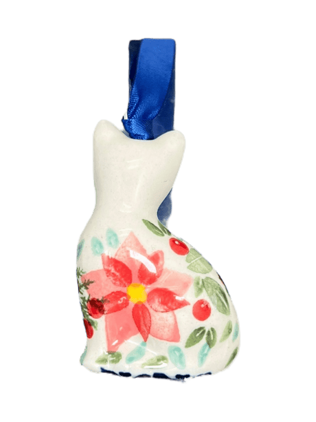 Ornament, Cat, 1.5" in "Pink Poinsettia" by Manufaktura | K018S-PS14