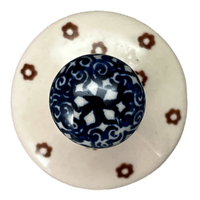 A picture of a Polish Pottery Small Mushroom Ornament (Poppy Persuasion) | K029S-P265 as shown at PolishPotteryOutlet.com/products/small-mushroom-ornament-poppy-persuasion-k029s-p265