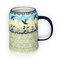 A picture of a Polish Pottery Small Tankard (Soaring Swallows) | K054S-WK57 as shown at PolishPotteryOutlet.com/products/22-oz-bavarian-tankard-soaring-swallows-k054s-wk57