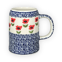 A picture of a Polish Pottery Small Tankard (Poppy Garden) | K054T-EJ01 as shown at PolishPotteryOutlet.com/products/22-oz-bavarian-tankard-poppy-garden-k054t-ej01