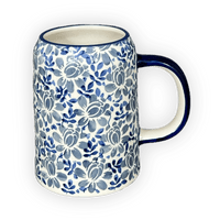 A picture of a Polish Pottery Small Tankard (English Blue) | K054U-AS53 as shown at PolishPotteryOutlet.com/products/22-oz-bavarian-tankard-english-blue-k054u-as53