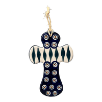 A picture of a Polish Pottery Cross (Peacock) | K062T-54 as shown at PolishPotteryOutlet.com/products/cross-peacock-k062t-54