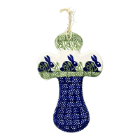 A picture of a Polish Pottery Cross (Bunny Love) | K062T-P324 as shown at PolishPotteryOutlet.com/products/cross-bunny-love-k062t-p324