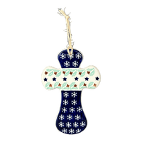 A picture of a Polish Pottery Cross (Starry Wreath) | K062T-PZG as shown at PolishPotteryOutlet.com/products/cross-starry-wreath-k062t-pzg