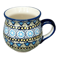 A picture of a Polish Pottery Small Belly Mug (Blue Bells) | K067S-KLDN as shown at PolishPotteryOutlet.com/products/7-oz-belly-mug-blue-bells-k067s-kldn
