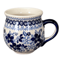 A picture of a Polish Pottery Small Belly Mug (Duet in Blue) | K067S-SB01 as shown at PolishPotteryOutlet.com/products/small-belly-mug-duet-in-blue-k067s-sb01
