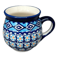 A picture of a Polish Pottery Small Belly Mug (Blue Diamond) | K067U-DHR as shown at PolishPotteryOutlet.com/products/7-oz-belly-mug-blue-diamond-k067u-dhr