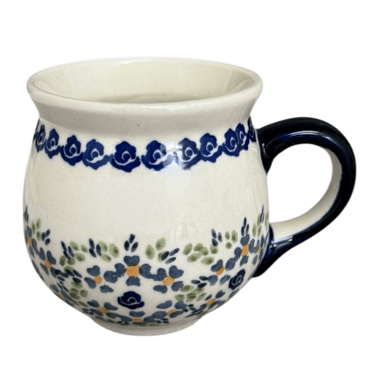 Mug, Belly Mug, Small, 7 oz in "Blue Rose Wreath" by Manufaktura | K067U-P318