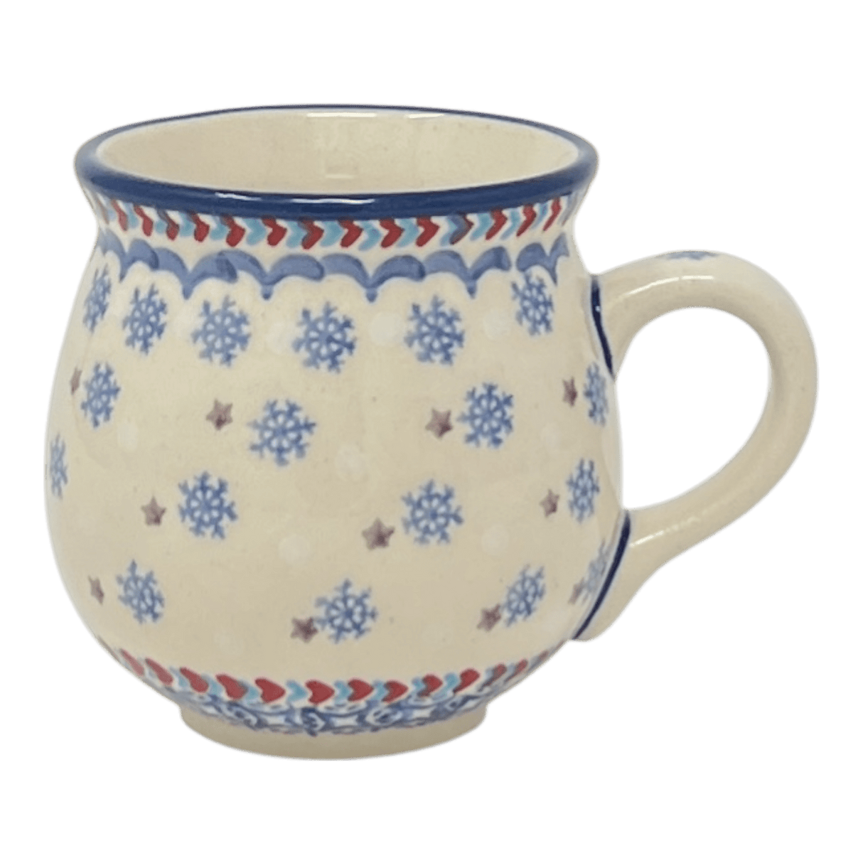 Mug, Belly Mug, Small, 7 oz in "Snowflake Love" by Manufaktura | K067U-PS01