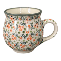 A picture of a Polish Pottery Large Belly Mug (Peach Blossoms) | K068S-AS46 as shown at PolishPotteryOutlet.com/products/large-belly-mug-peach-blossoms-k068s-as46
