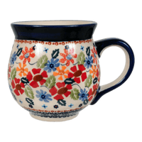 A picture of a Polish Pottery Large Belly Mug (Brilliant Bouquet) | K068S-J113 as shown at PolishPotteryOutlet.com/products/large-belly-mug-brilliant-bouquet