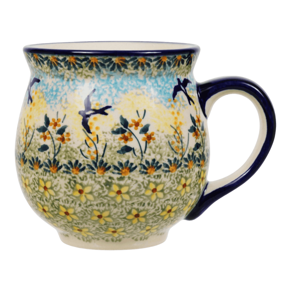 Mug, Belly Mug, 16oz Large in "Soaring Swallows" by Manufaktura | K068S-WK57