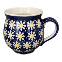 A picture of a Polish Pottery Large Belly Mug (Mornin' Daisy) | K068T-AM as shown at PolishPotteryOutlet.com/products/large-belly-mug-mornin-daisy-k068t-am