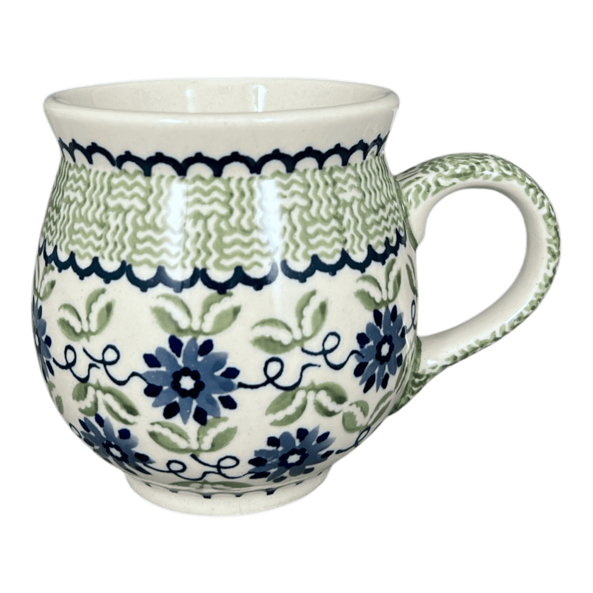 Mug, Belly Mug, 16oz Large in "Woven Blues" by Manufaktura | K068T-P182