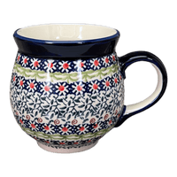 A picture of a Polish Pottery Large Belly Mug (Daisy Rings) | K068U-GP13 as shown at PolishPotteryOutlet.com/products/large-belly-mug-daisy-rings-k068u-gp13