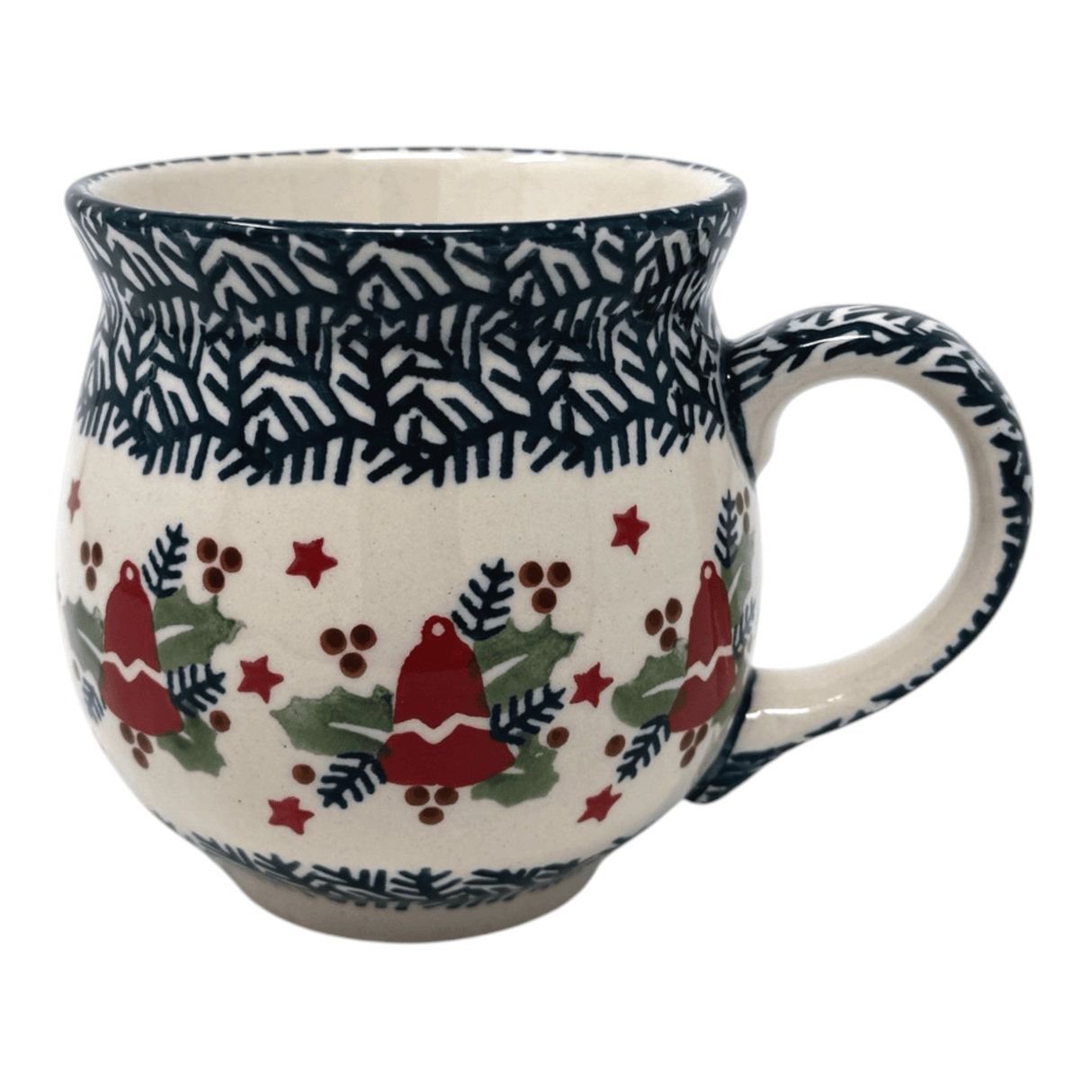 Mug, Belly Mug, 16 oz Large in "Evergreen Bells" by Manufaktura | K068U-PZDG