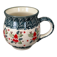 A picture of a Polish Pottery Large Belly Mug (Evergreen Bells) | K068U-PZDG as shown at PolishPotteryOutlet.com/products/large-belly-mug-evergreen-bells-k068u-pzdg