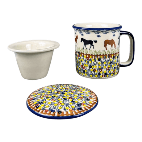 Mug, Tea Infuser Mug, 12 oz in "Wild Horses" by Manufaktura | K073S-INK1