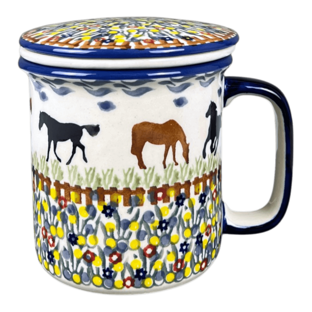 Mug, Tea Infuser Mug, 12 oz in "Wild Horses" by Manufaktura | K073S-INK1